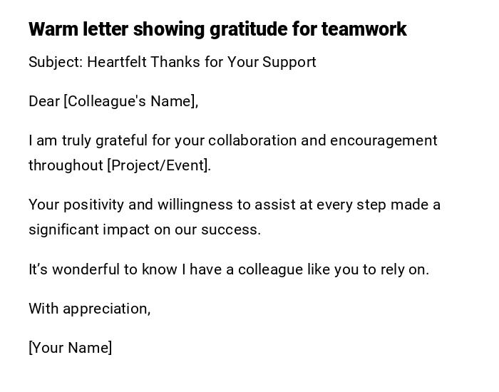 Warm letter showing gratitude for teamwork Warm letter showing gratitude for teamwork