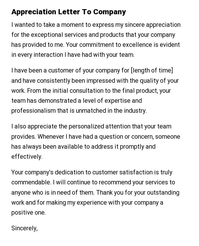 Appreciation Letter To Company