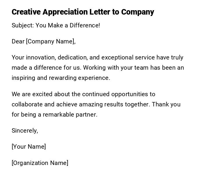 Creative Appreciation Letter to Company Creative Appreciation Letter to Company
