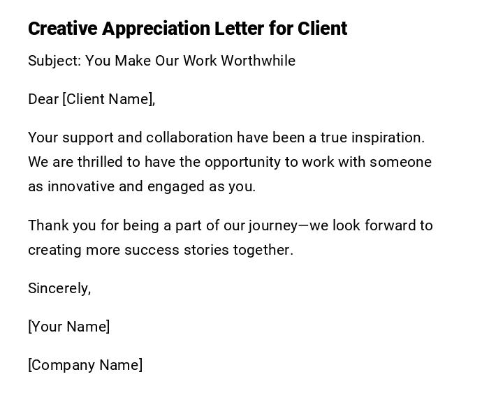 Creative Appreciation Letter for Client Creative Appreciation Letter for Client