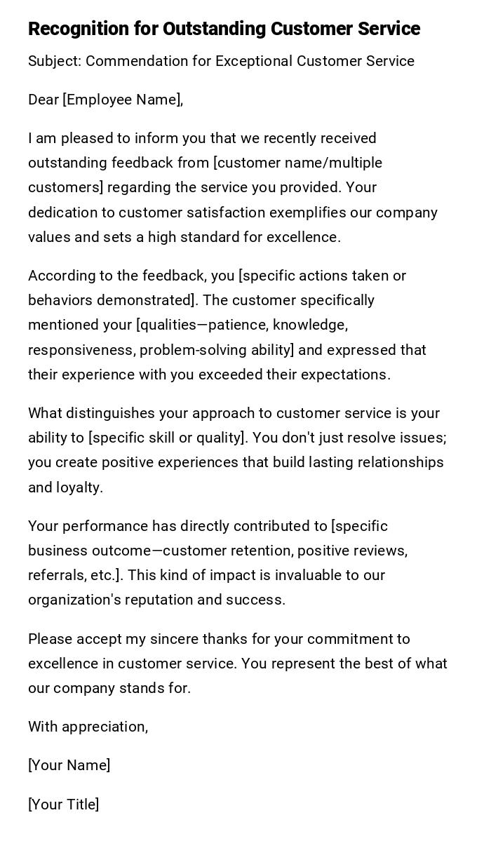 Recognition for Outstanding Customer Service Recognition for Outstanding Customer Service