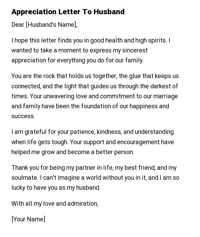 Appreciation Letter To Husband