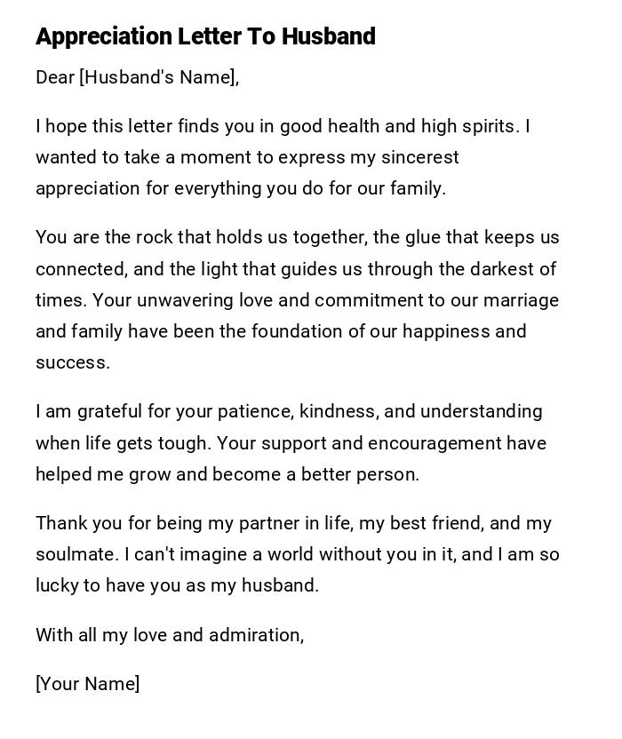 Appreciation Letter To Husband