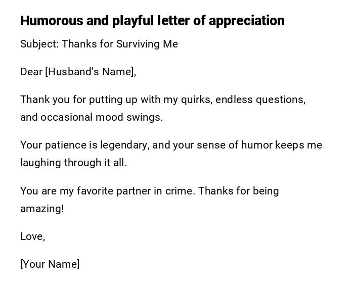 Humorous and playful letter of appreciation Humorous and playful letter of appreciation