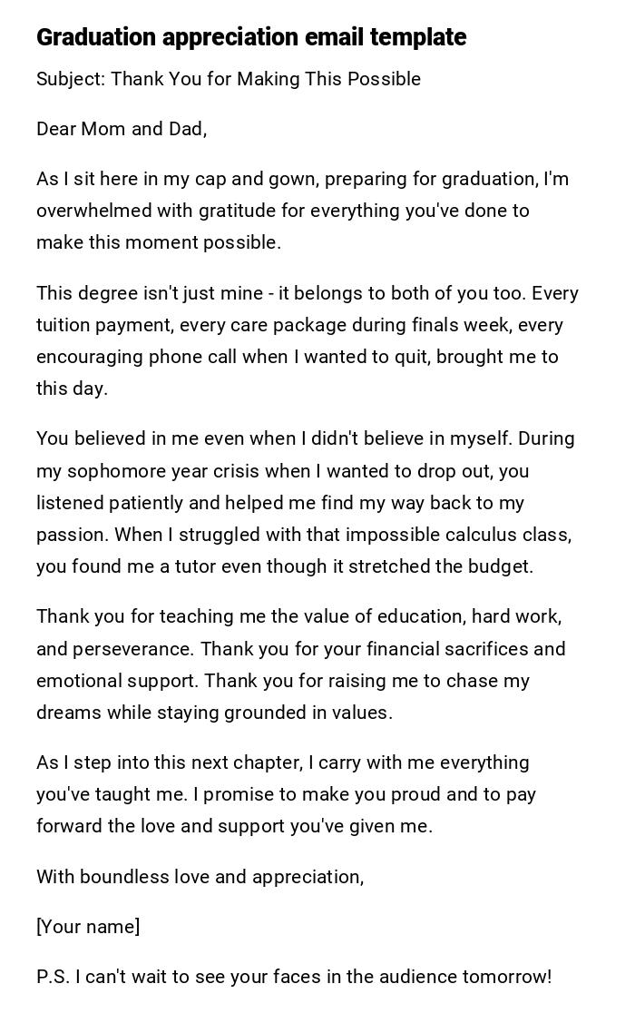 Graduation appreciation email template Graduation appreciation email template