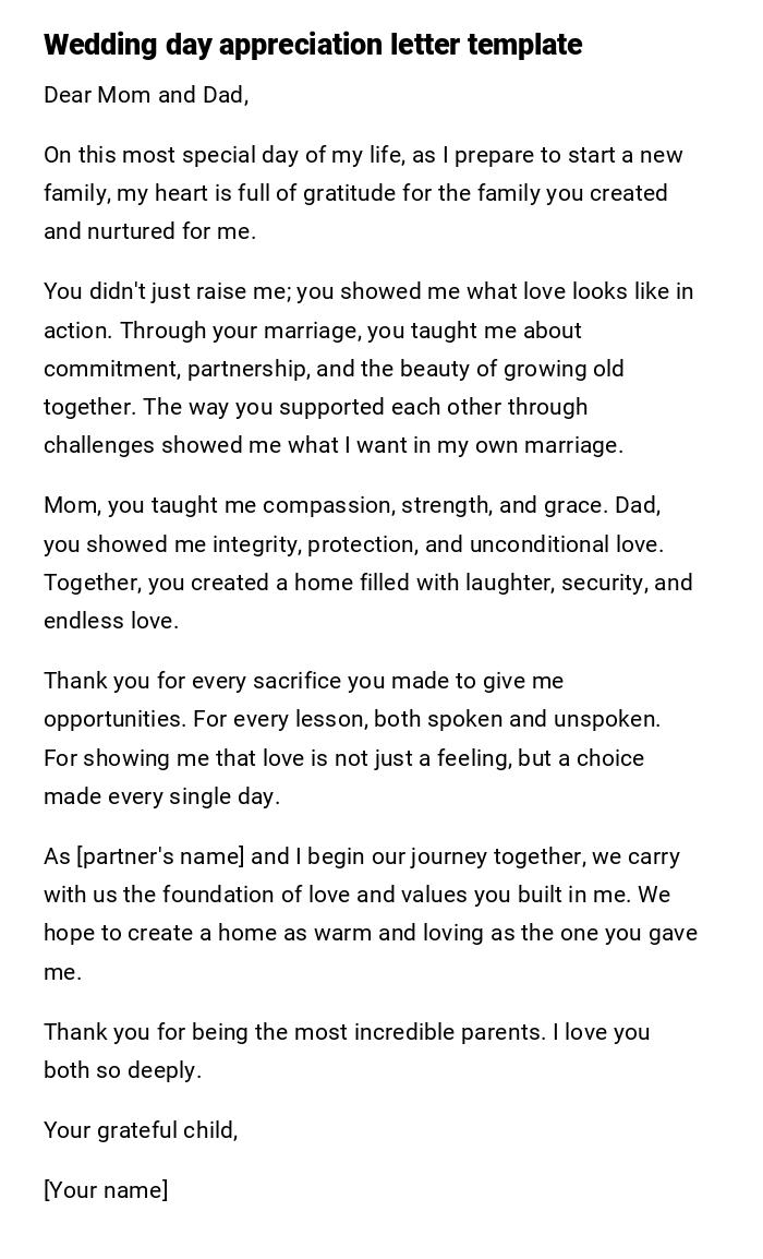 Wedding day appreciation letter template Wedding day appreciation letter template