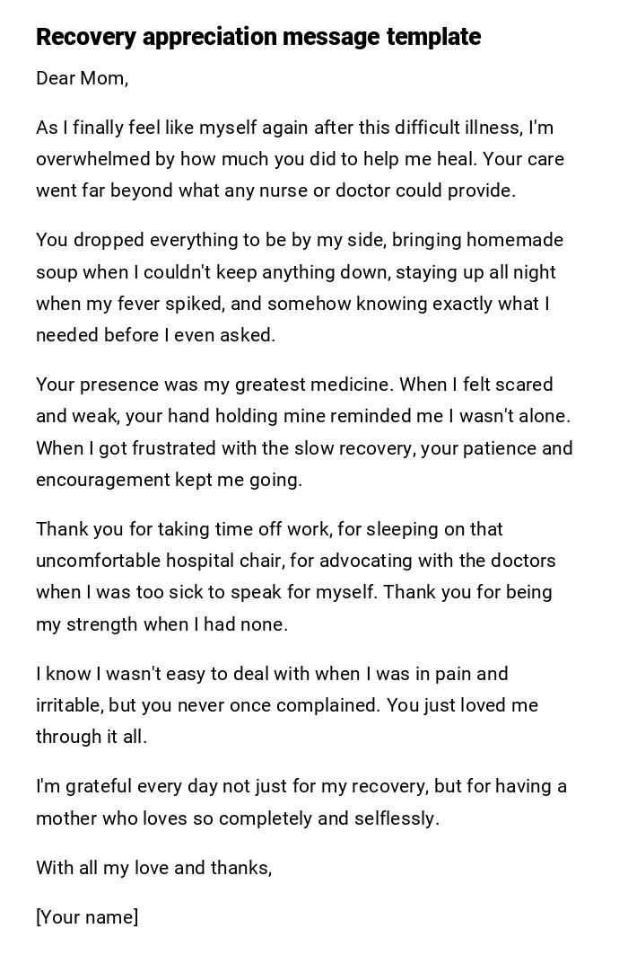 Recovery appreciation message template Recovery appreciation message template