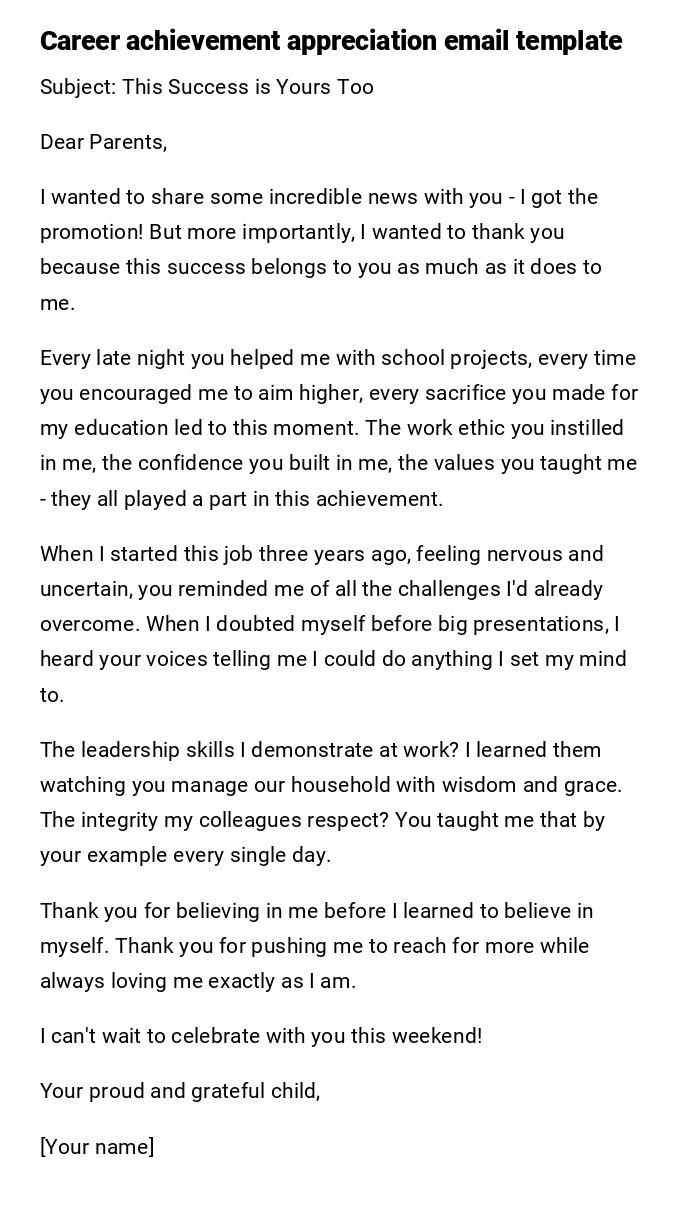Career achievement appreciation email template Career achievement appreciation email template