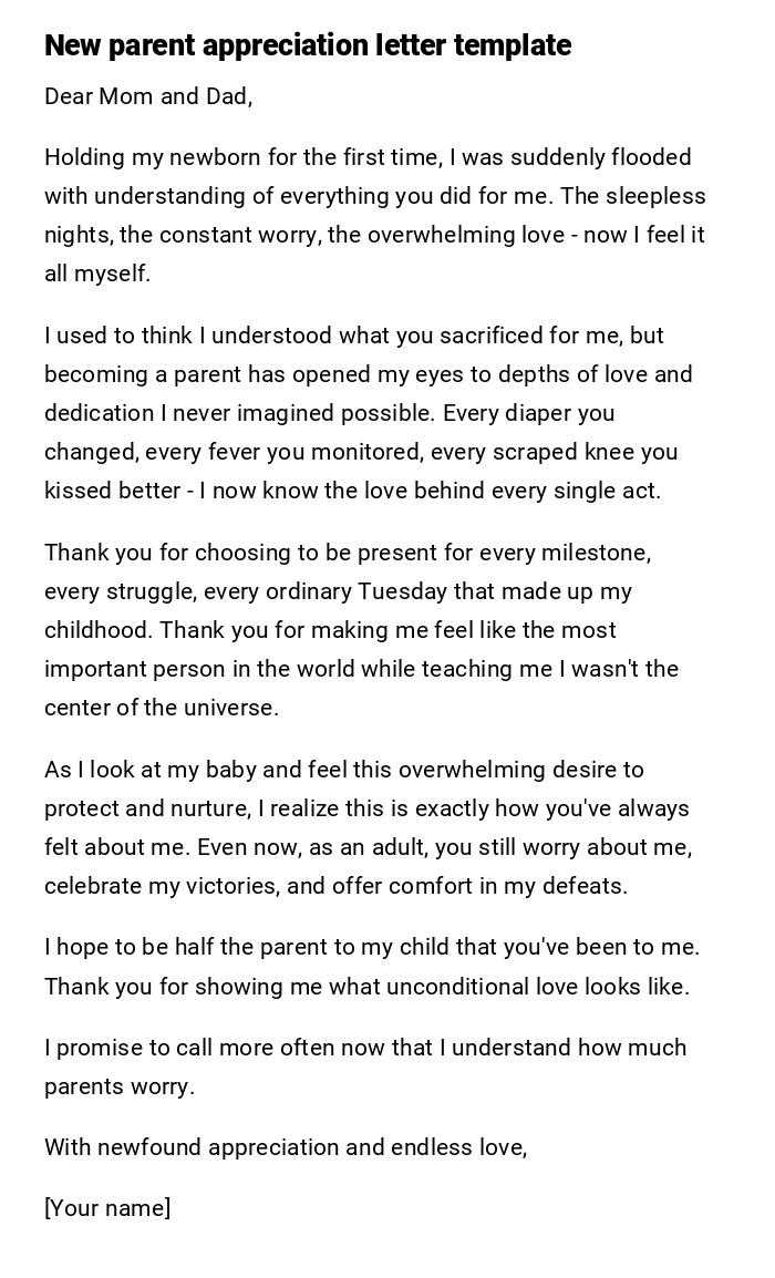 New parent appreciation letter template New parent appreciation letter template