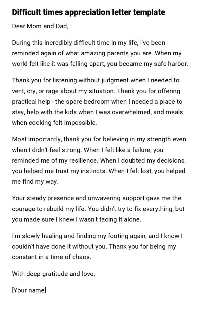 Difficult times appreciation letter template Difficult times appreciation letter template