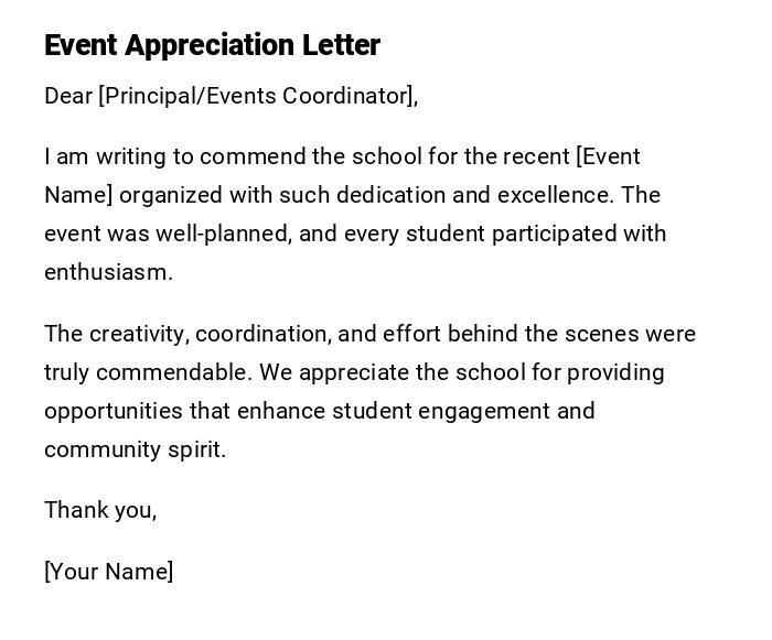 Event Appreciation Letter Event Appreciation Letter
