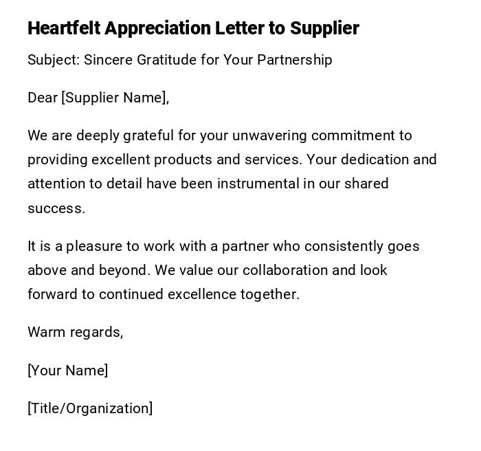 Heartfelt Appreciation Letter to Supplier Heartfelt Appreciation Letter to Supplier