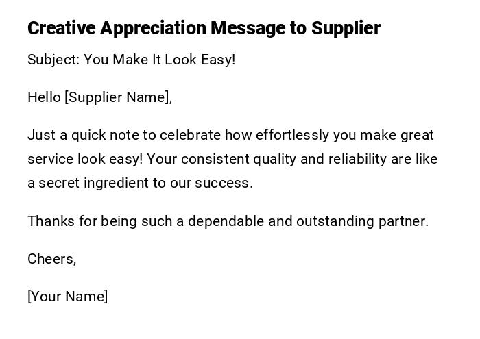 Creative Appreciation Message to Supplier Creative Appreciation Message to Supplier