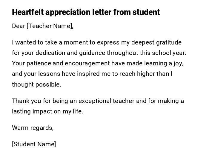 Heartfelt appreciation letter from student Heartfelt appreciation letter from student