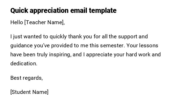 Quick appreciation email template Quick appreciation email template