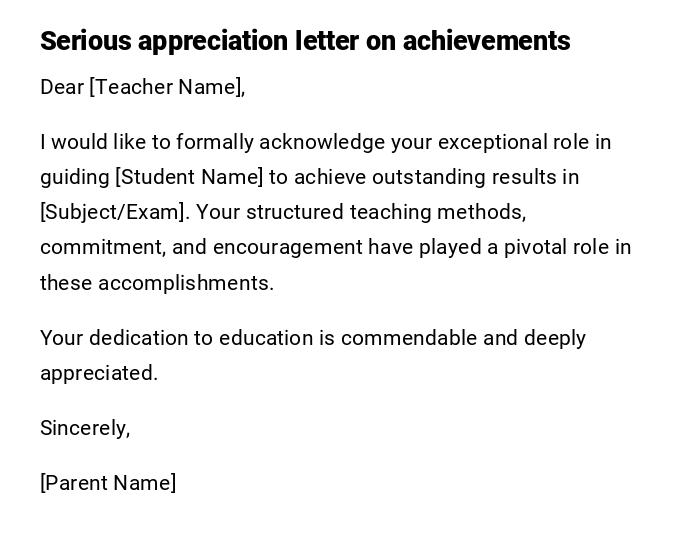 Serious appreciation letter on achievements Serious appreciation letter on achievements