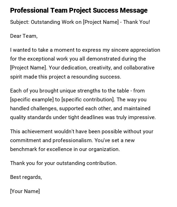 Professional Team Project Success Message Professional Team Project Success Message