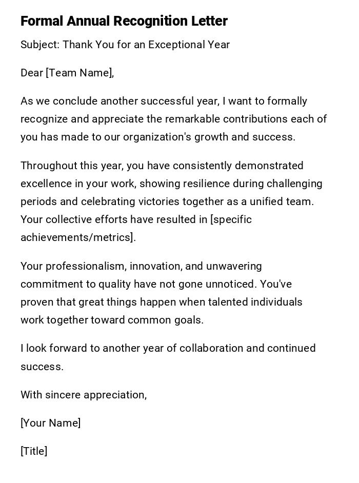 Formal Annual Recognition Letter Formal Annual Recognition Letter
