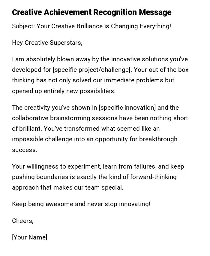 Creative Achievement Recognition Message Creative Achievement Recognition Message
