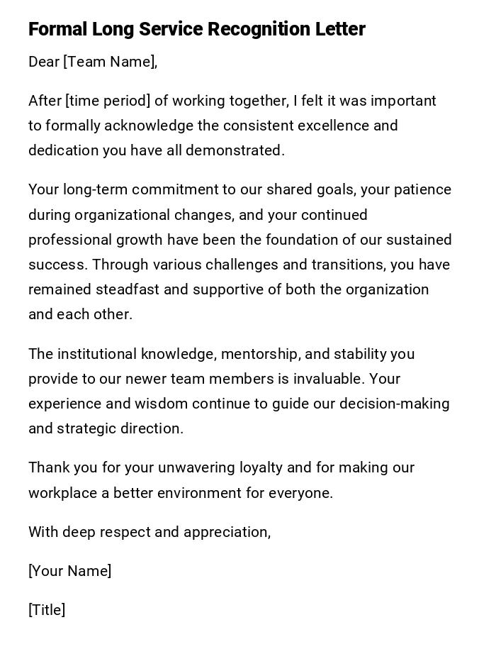 Formal Long Service Recognition Letter Formal Long Service Recognition Letter