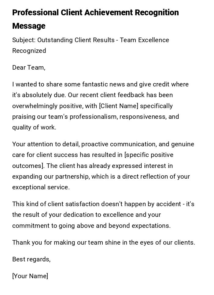 Professional Client Achievement Recognition Message Professional Client Achievement Recognition Message