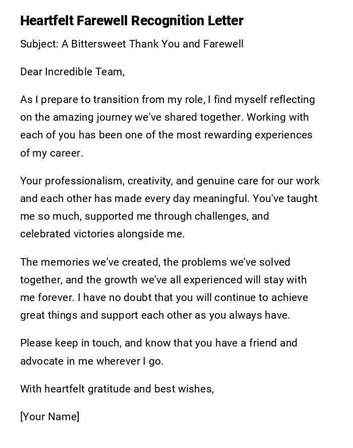 Heartfelt Farewell Recognition Letter Heartfelt Farewell Recognition Letter