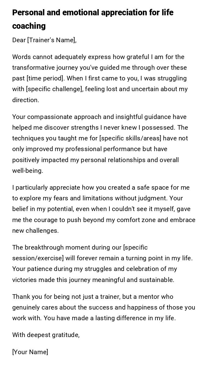 Personal and emotional appreciation for life coaching Personal and emotional appreciation for life coaching
