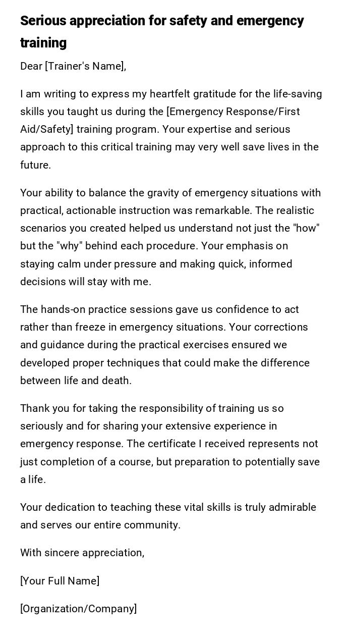 Serious appreciation for safety and emergency training Serious appreciation for safety and emergency training