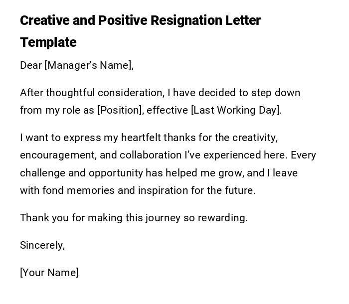 Creative and Positive Resignation Letter Template