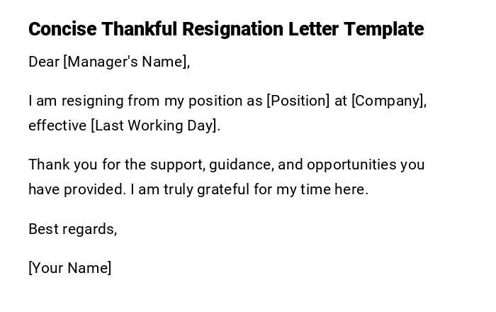 Concise Thankful Resignation Letter Template