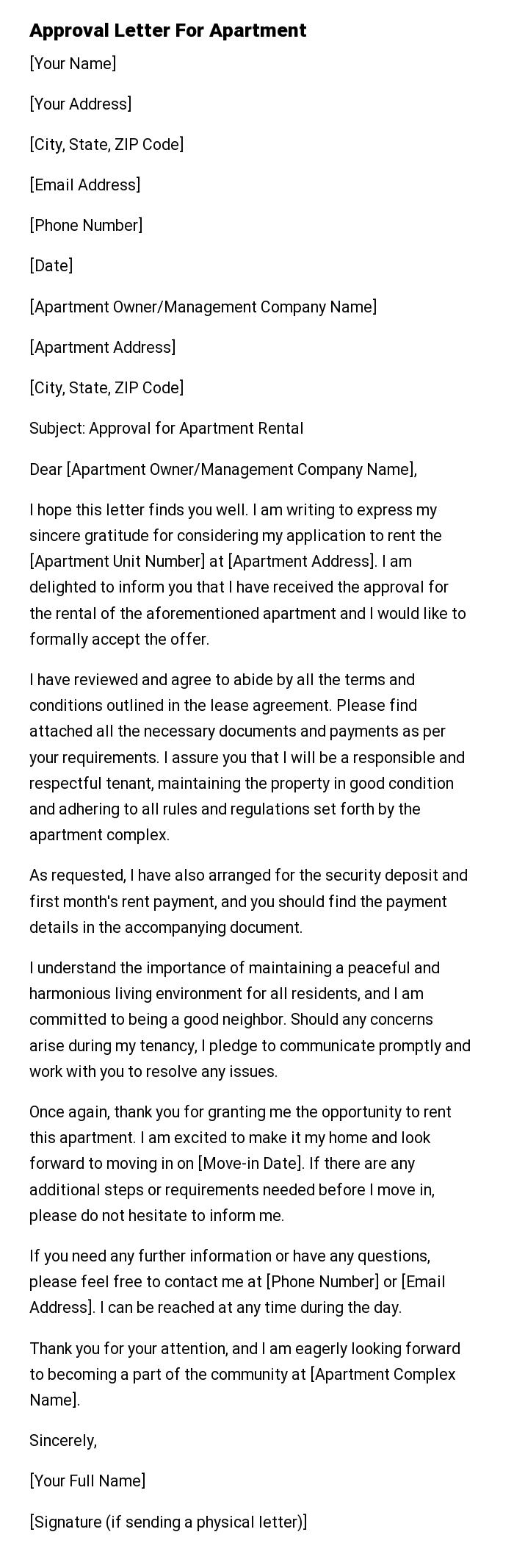 Approval Letter For Apartment