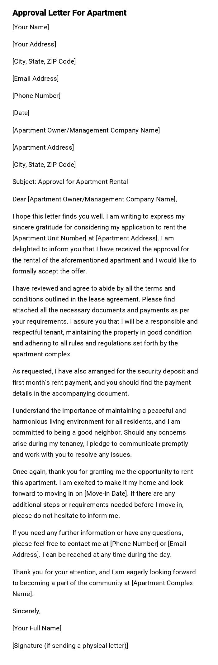 Approval Letter For Apartment