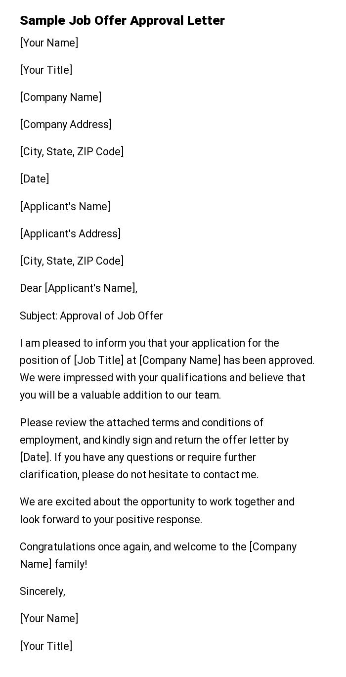 Sample Job Offer Approval Letter