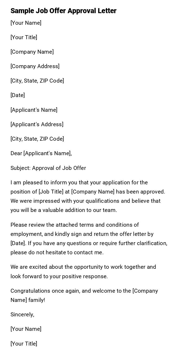 Sample Job Offer Approval Letter