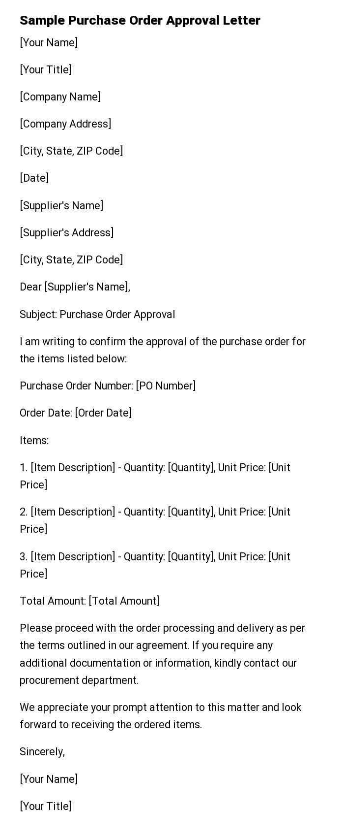 Sample Purchase Order Approval Letter
