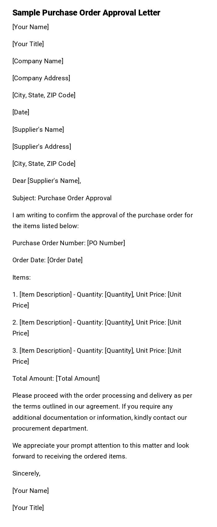 Sample Purchase Order Approval Letter