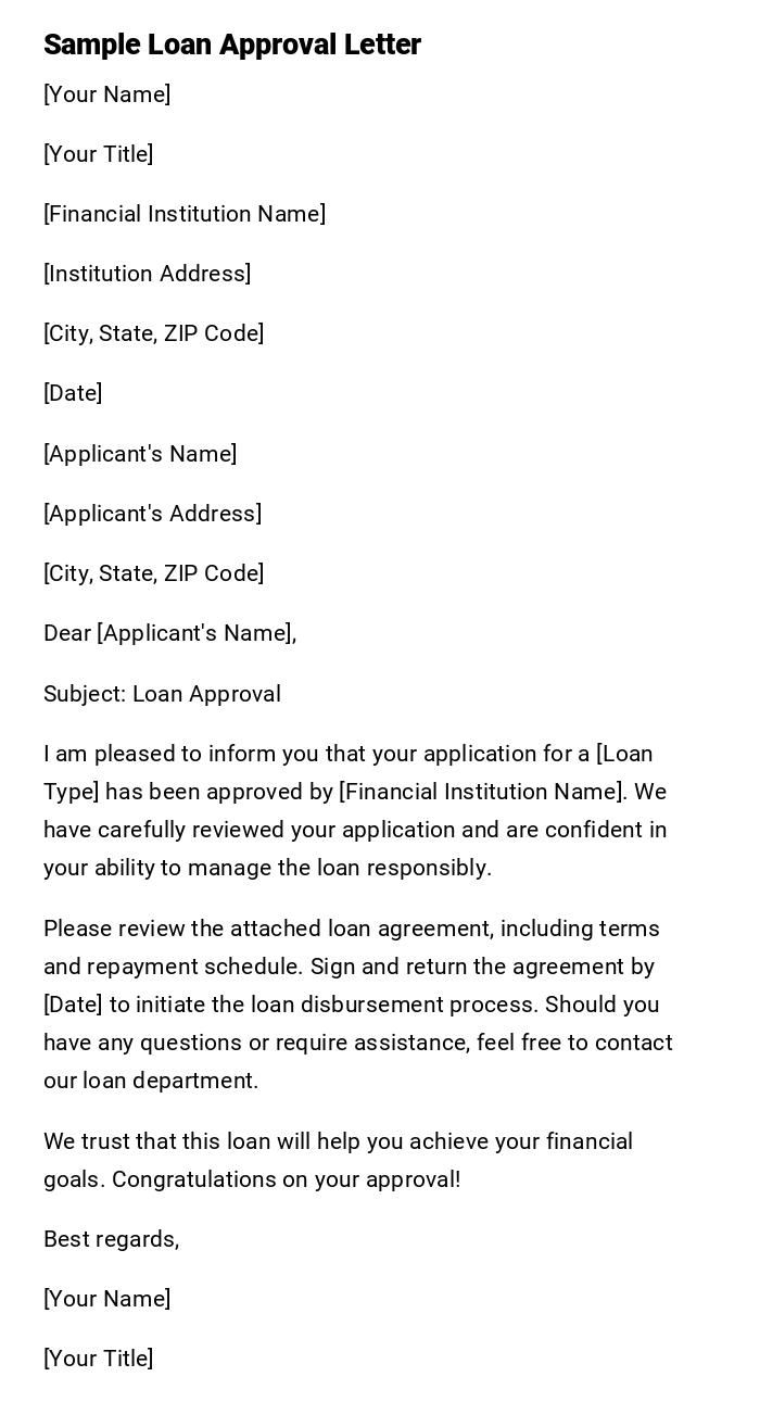 Sample Loan Approval Letter