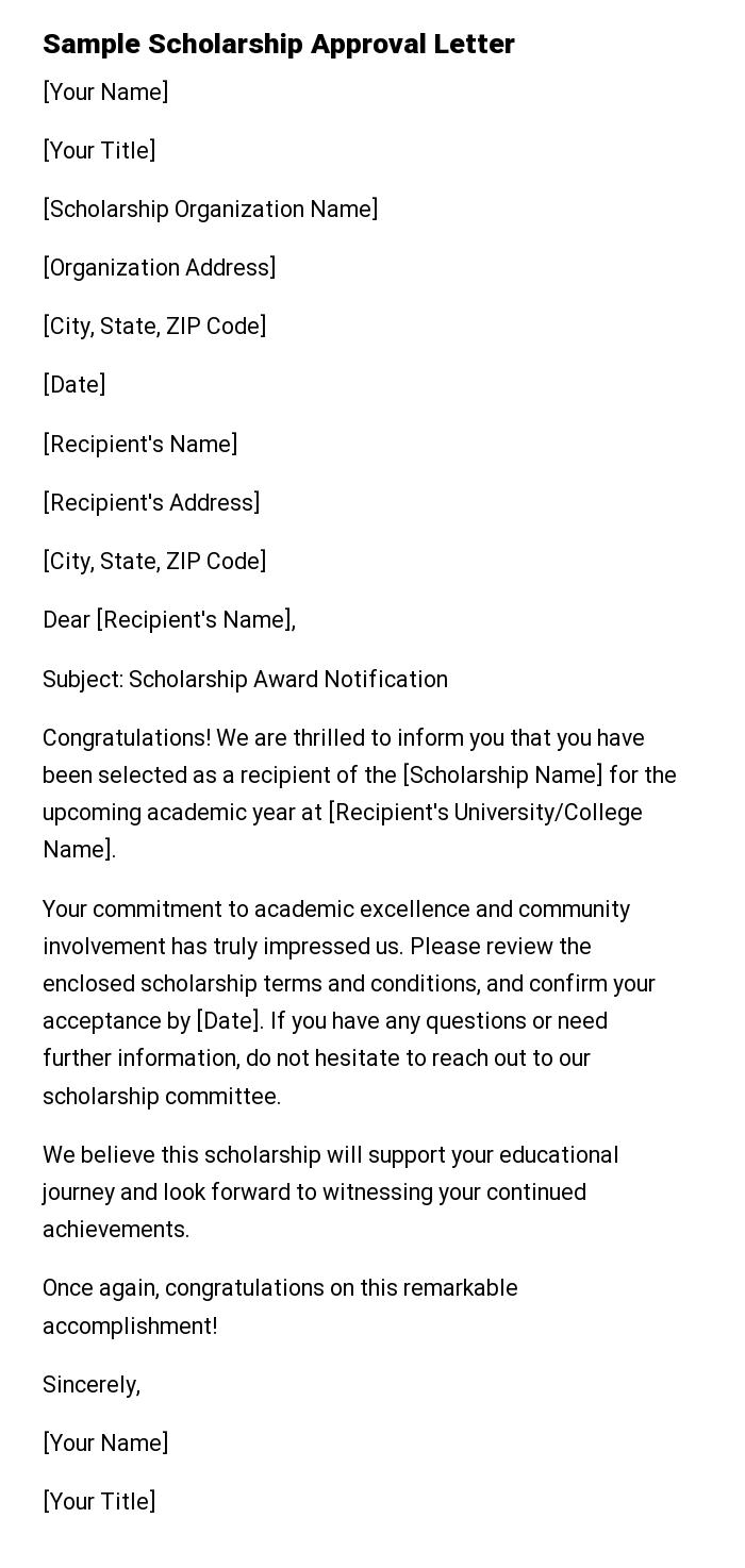 Sample Scholarship Approval Letter