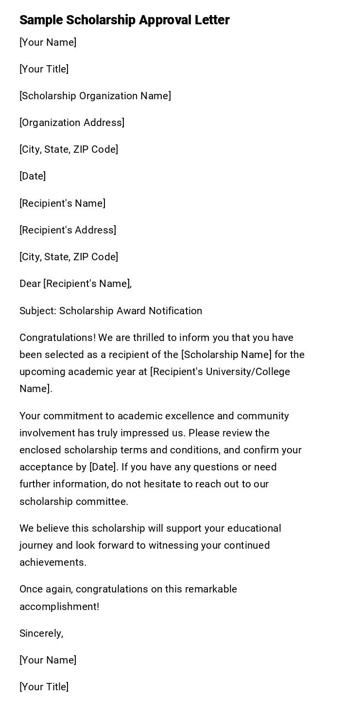 Sample Scholarship Approval Letter