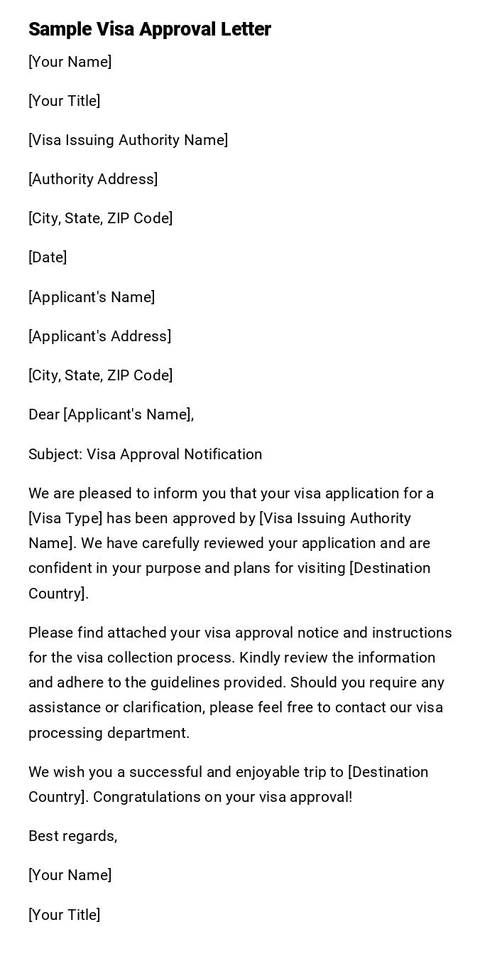 Sample Visa Approval Letter