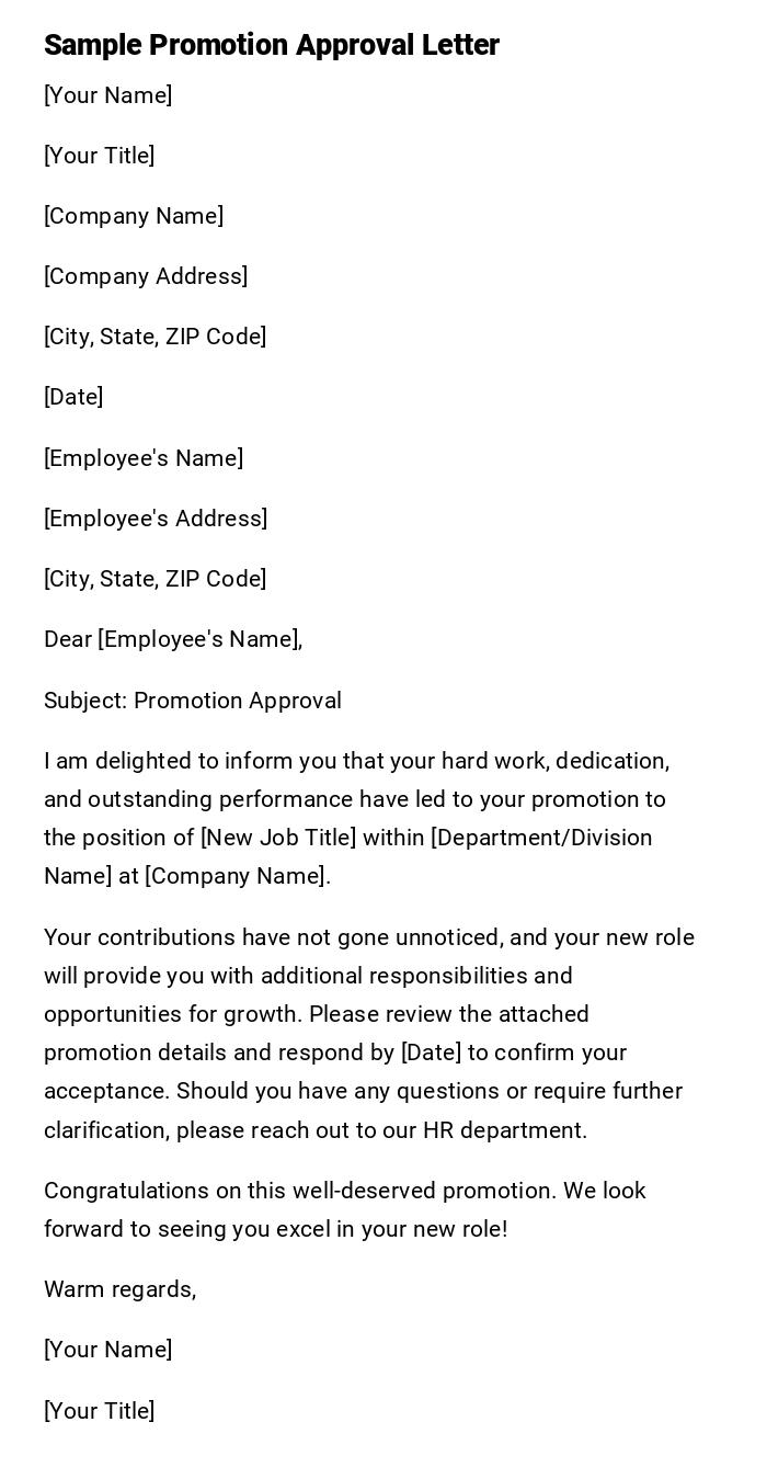 Sample Promotion Approval Letter