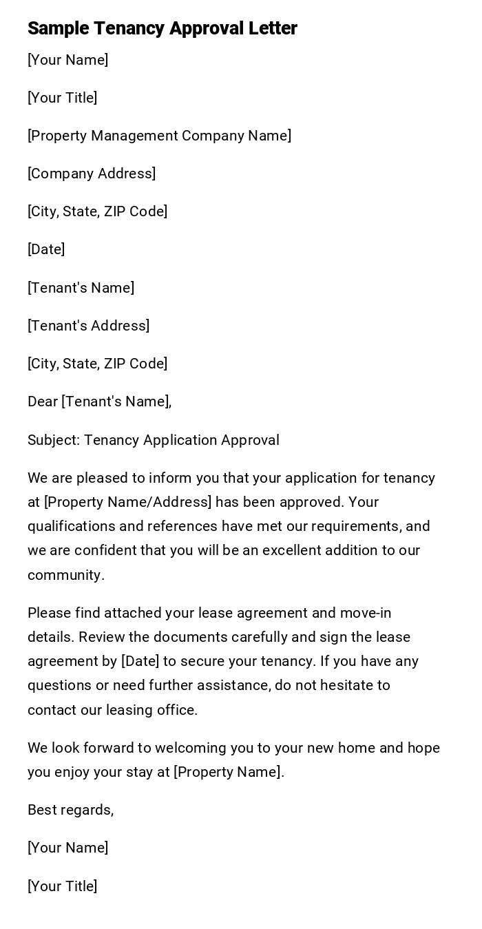 Sample Tenancy Approval Letter