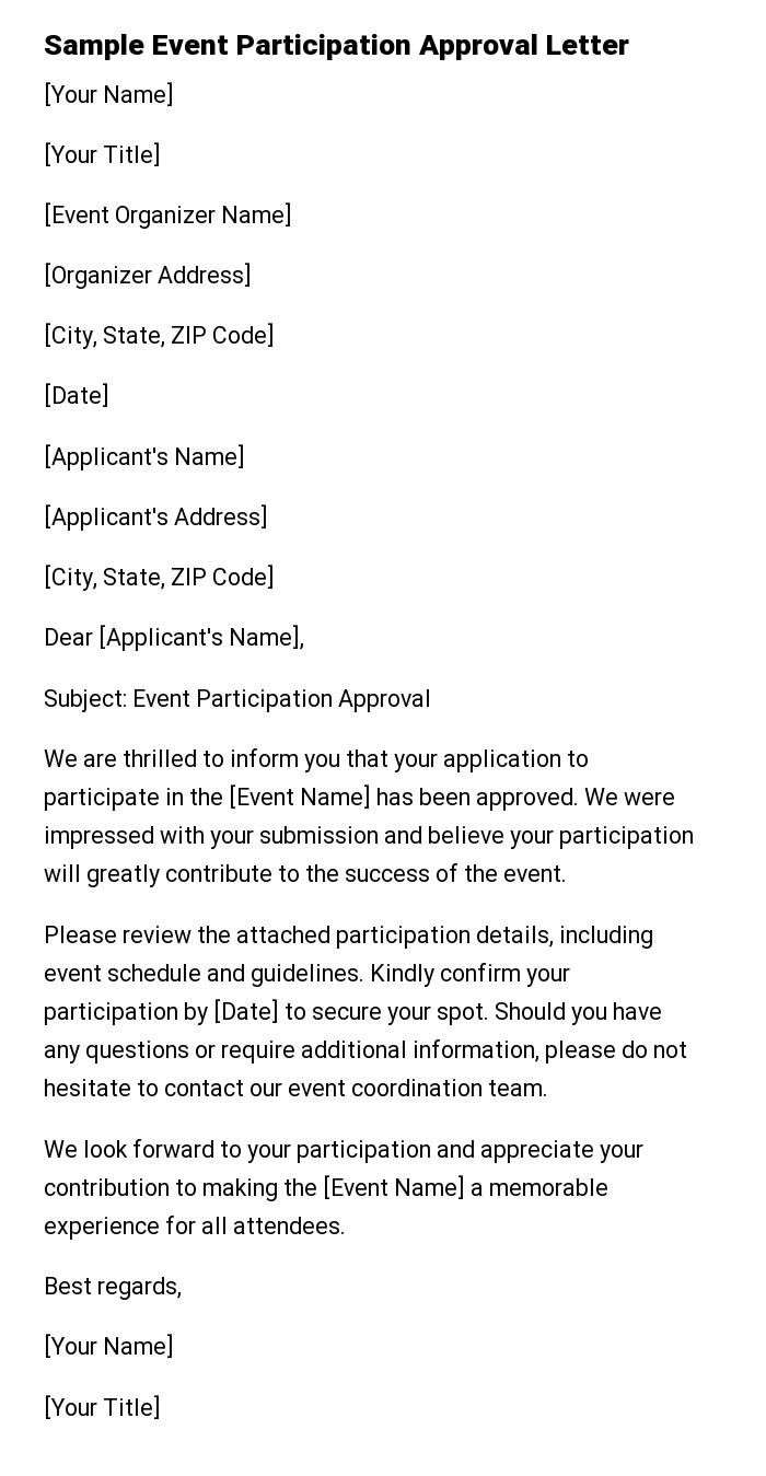 Sample Event Participation Approval Letter