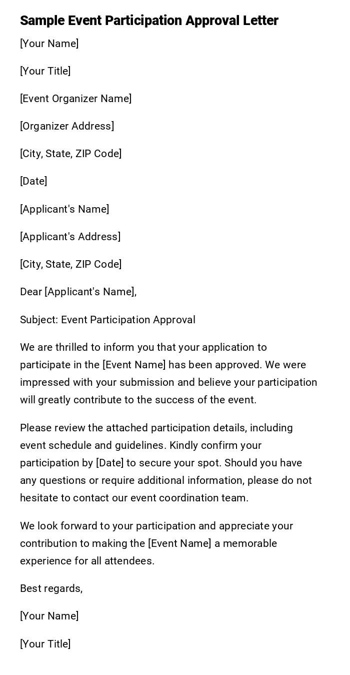 Sample Event Participation Approval Letter