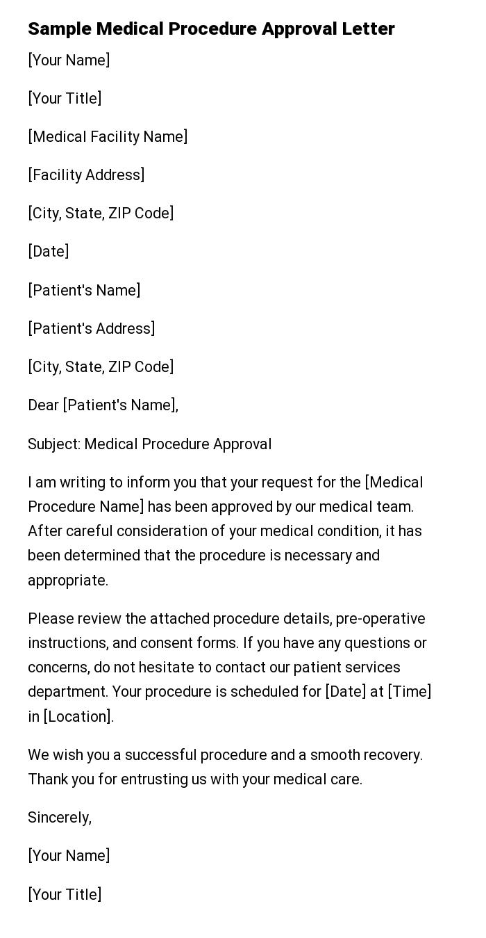 Sample Medical Procedure Approval Letter