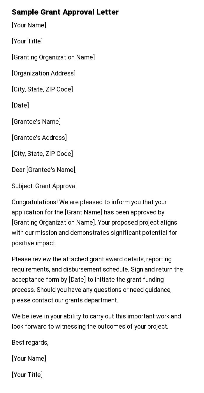 Sample Grant Approval Letter