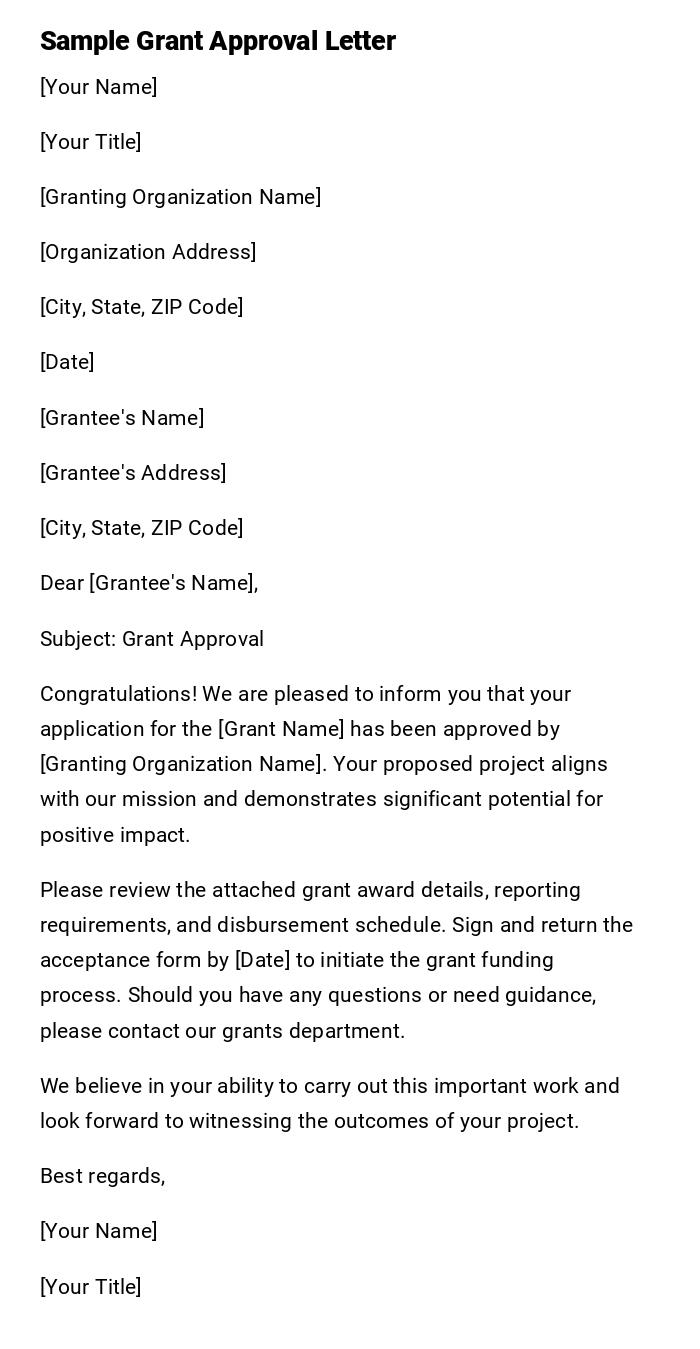 Sample Grant Approval Letter