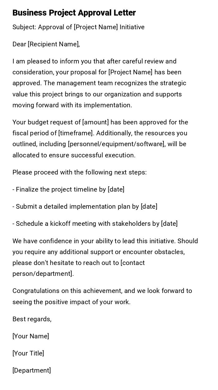 Business Project Approval Letter