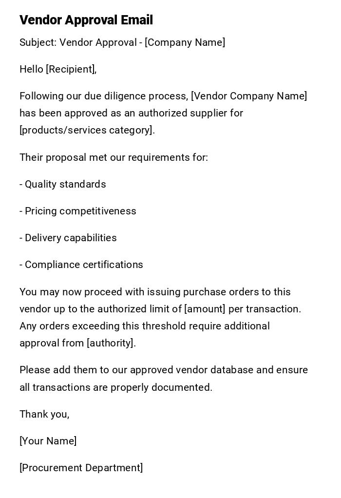 Vendor Approval Email