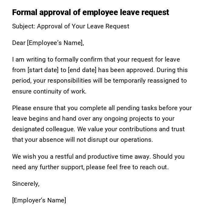 Formal approval of employee leave request Formal approval of employee leave request